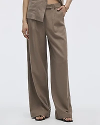 Wide-Leg High-Rise Linen-Blend Pants