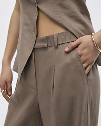 Wide-Leg High-Rise Linen-Blend Pants