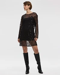 Long-Sleeve Mesh Mini Dress