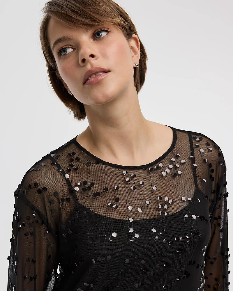 Long-Sleeve Mesh Mini Dress