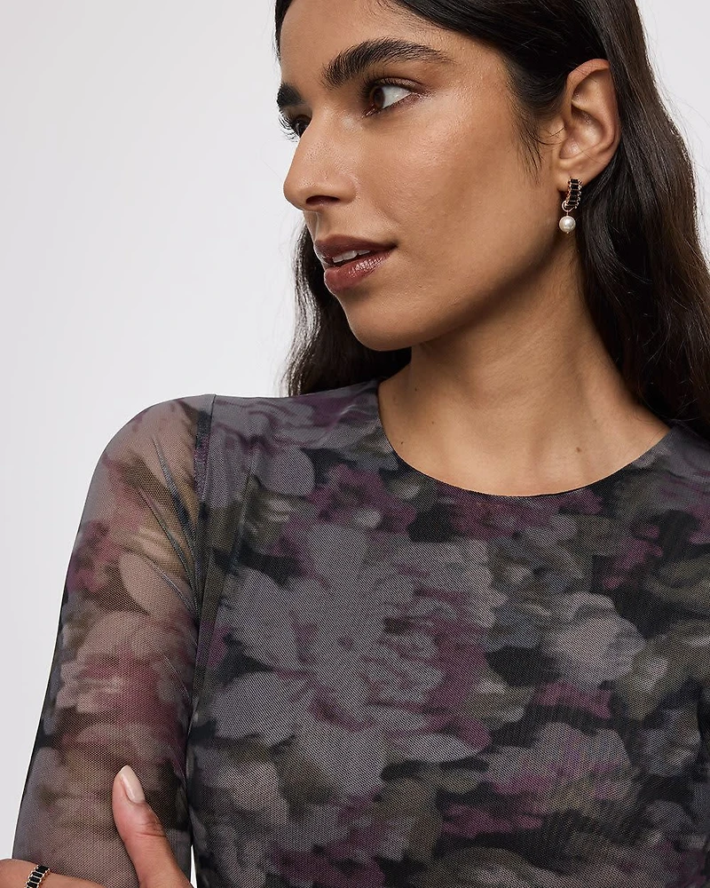 Haut en mesh à manches longues et col rond