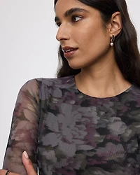 Haut en mesh à manches longues et col rond