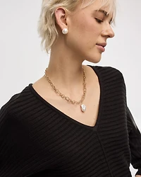 Long-Dolman-Sleeve V-Neck Ribbed Pullover