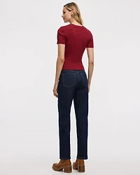 Short-Sleeve Crew-Neck Ribbed Sweater