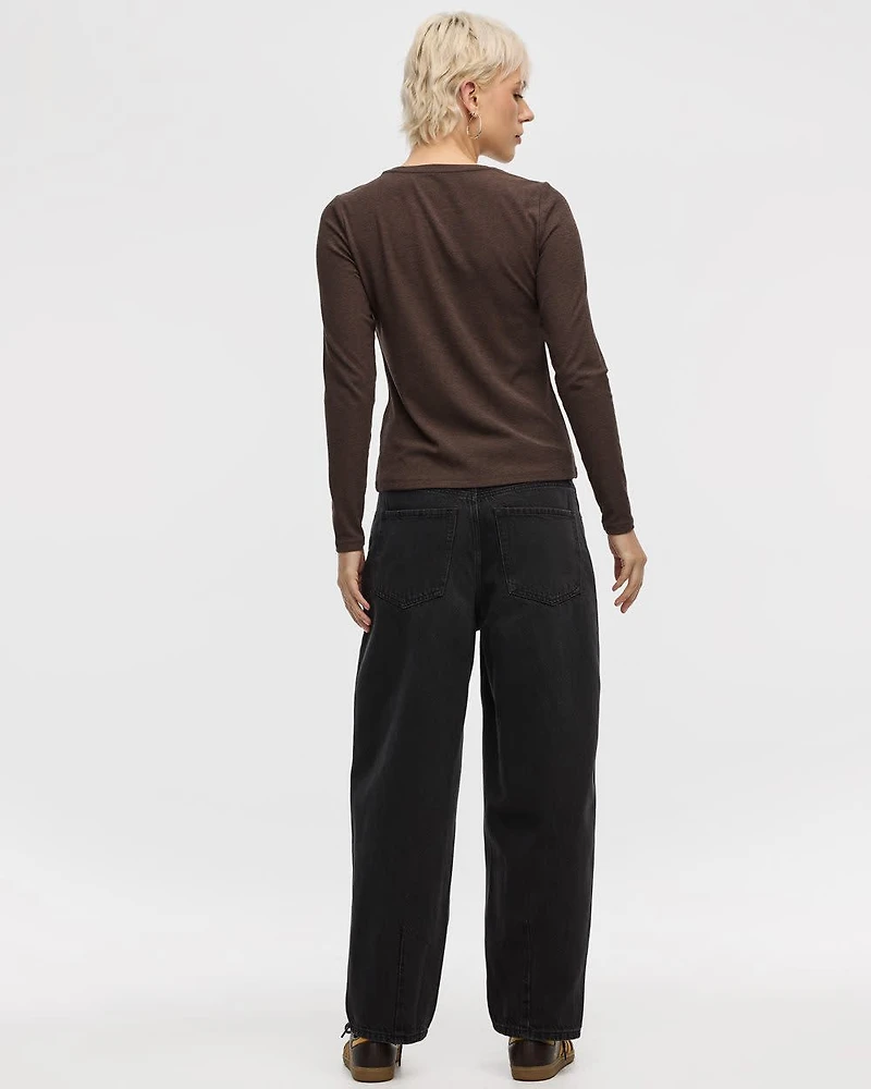 Long-Sleeve Crew-Neck Ribbed Tee