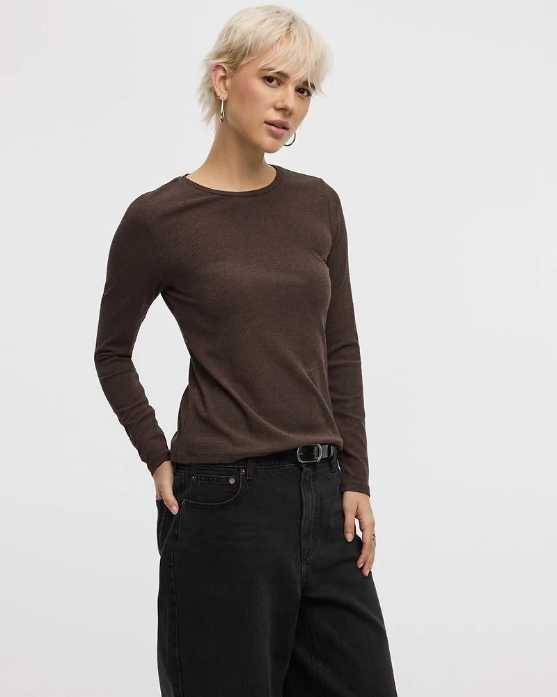 Long-Sleeve Crew-Neck Ribbed Tee