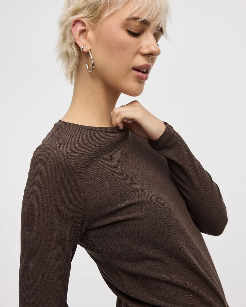 Long-Sleeve Crew-Neck Ribbed Tee