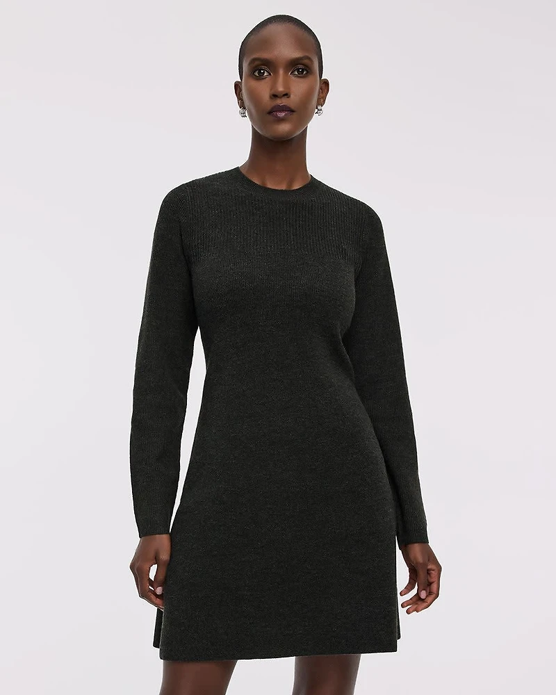 Long-Sleeve Crew-Neck Swing Sweater Dress