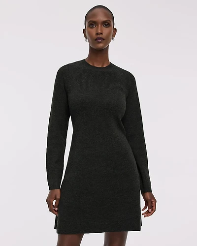 Long-Sleeve Crew-Neck Swing Sweater Dress