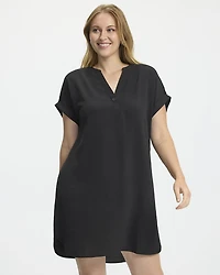Short-Sleeve Loose Dress with Split Neckline
