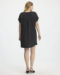 Short-Sleeve Loose Dress with Split Neckline