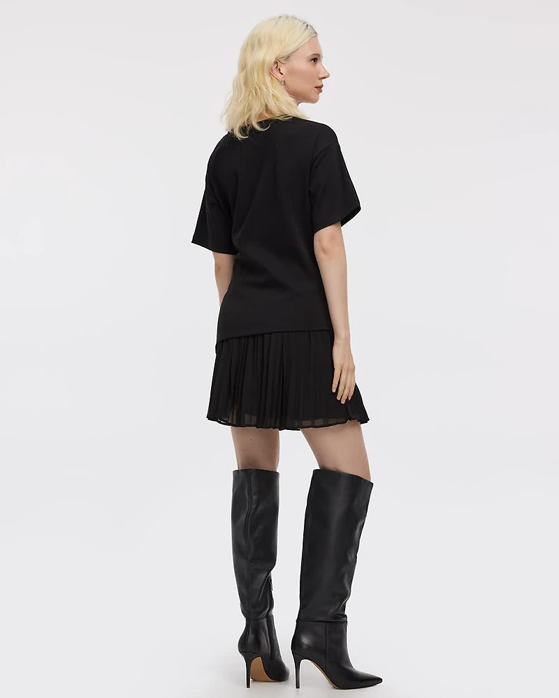 Short-Sleeve Crew-Neck Top with Cinched Waist