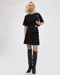 Short-Sleeve Crew-Neck Top with Cinched Waist