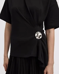 Short-Sleeve Crew-Neck Top with Cinched Waist