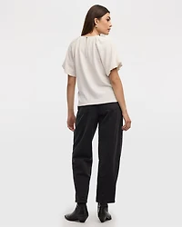 Short-Bubble-Sleeve Crew-Neck Blouse
