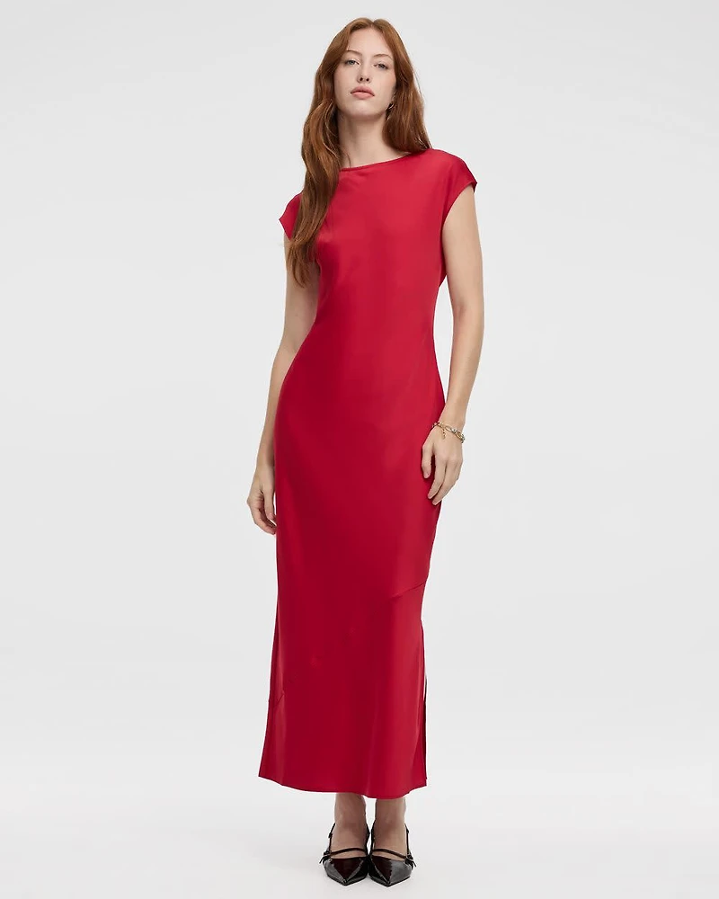 Cap-Sleeve Crew-Neck Maxi Dress