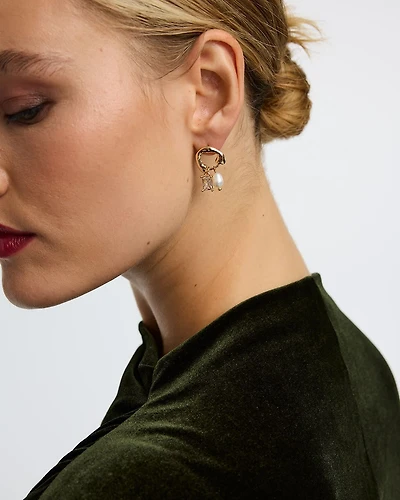 Hoop Studs with Pearl and Rhinestone Pendants