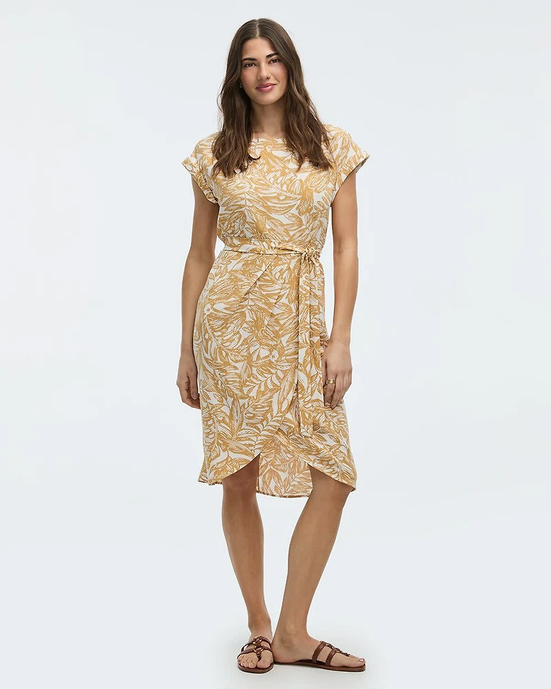 Short-Sleeve Midi Dress with Wrap Detail