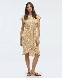 Short-Sleeve Midi Dress with Wrap Detail