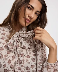 Long-Sleeve Blouse with Bow at Neckline