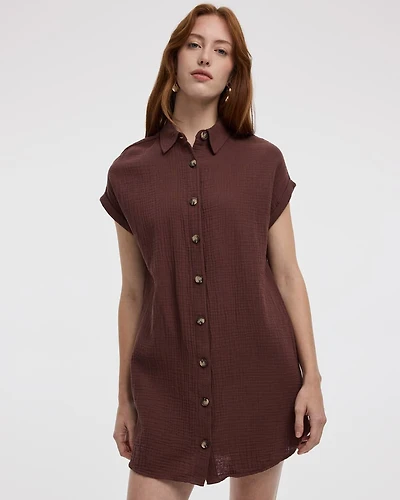 Robe à boutonner manches courtes et col chemisier