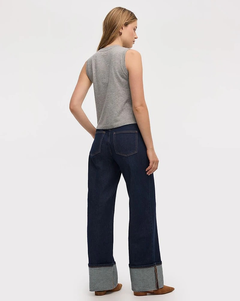 Wide-Leg Mid-Rise Cuffed Jean