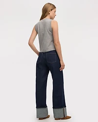 Wide-Leg Mid-Rise Cuffed Jean