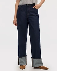 Wide-Leg Mid-Rise Cuffed Jean