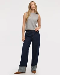 Wide-Leg Mid-Rise Cuffed Jean
