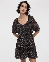 Long-Sleeve Empire Dress with Sweetheart Neckline