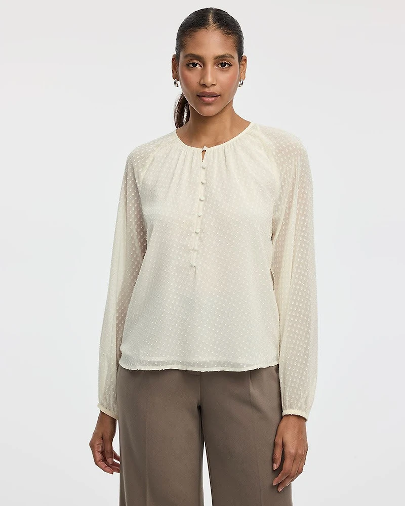 Split-Neck Long-Sleeve Blouse