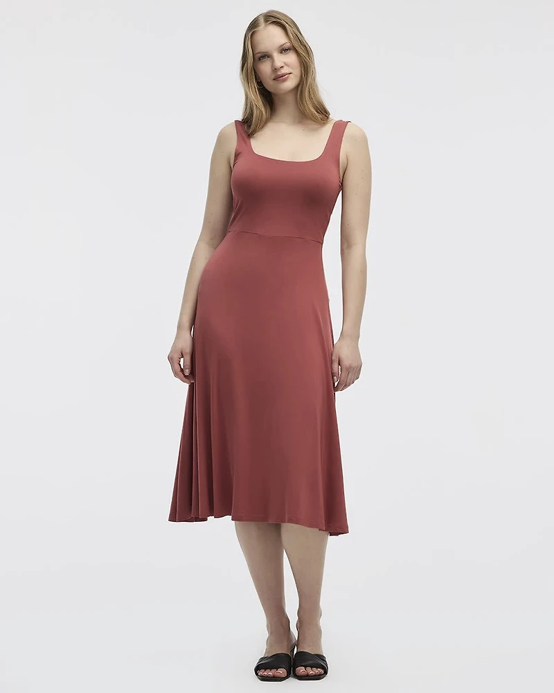 Sleeveless Midi Dress with Square Neckline