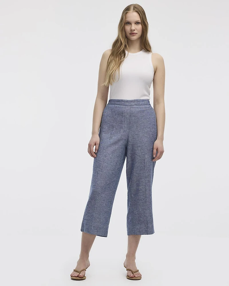 Cropped Wide-Leg Linen-Blend Pant