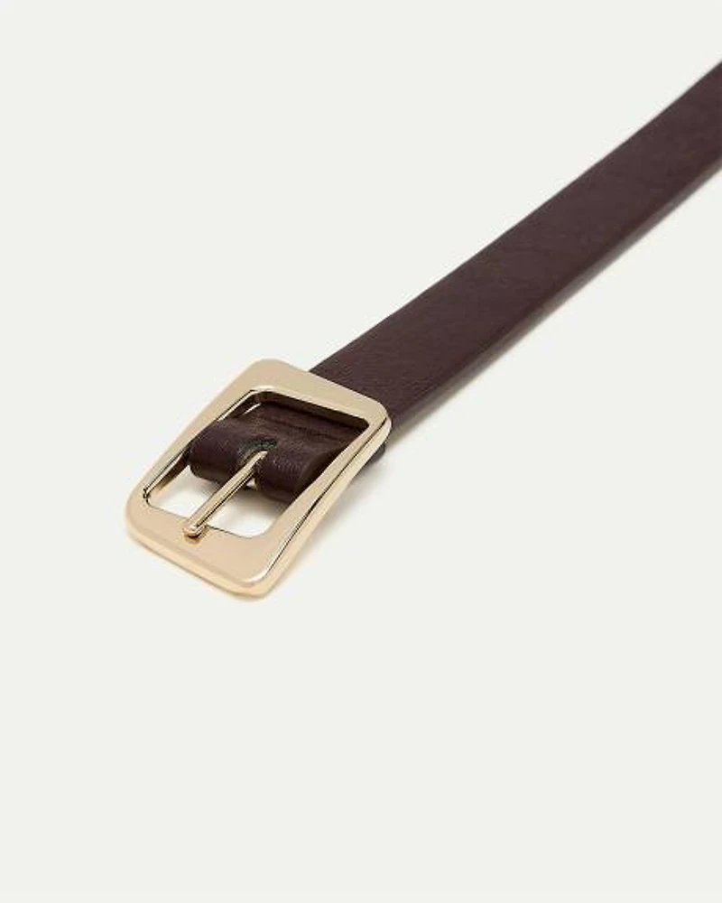Skinny Faux Leather Belt with Angled Buckle