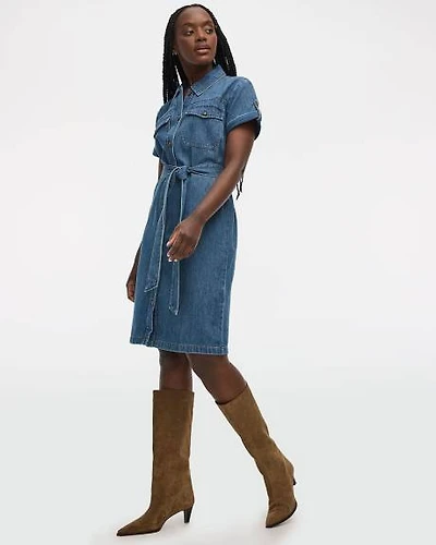 Short-Sleeve Buttoned-Down Denim Dress