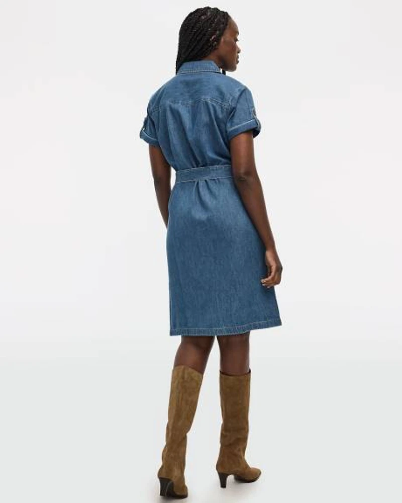 Short-Sleeve Buttoned-Down Denim Dress