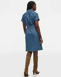 Short-Sleeve Buttoned-Down Denim Dress