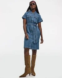 Short-Sleeve Buttoned-Down Denim Dress