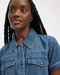 Short-Sleeve Buttoned-Down Denim Dress