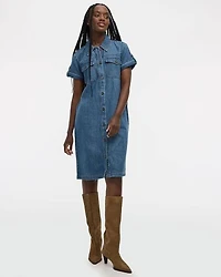 Short-Sleeve Buttoned-Down Denim Dress