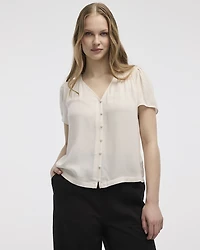 Blouse à col V et manches courtes à volants