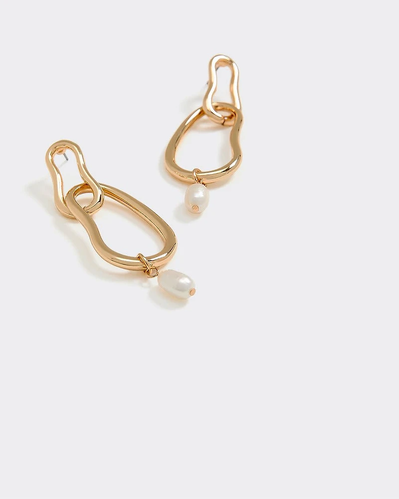 Link Earrings with Pearl Pendants