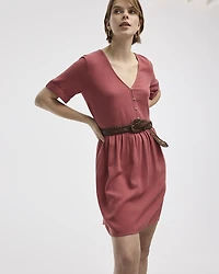 Short-Sleeve V-Neck Buttoned-Down Dress