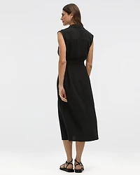 Cap-Sleeve Buttoned-Down Midi Dress with Cinched Waistband