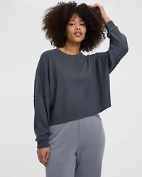 Cropped Long-Sleeve Crew-Neck Sweatshirt