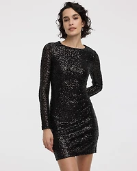Long-Sleeve Mini Bodycon Sequins Dress