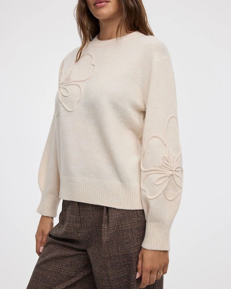Pull à manches longues et col rond avec fleurs en soutache