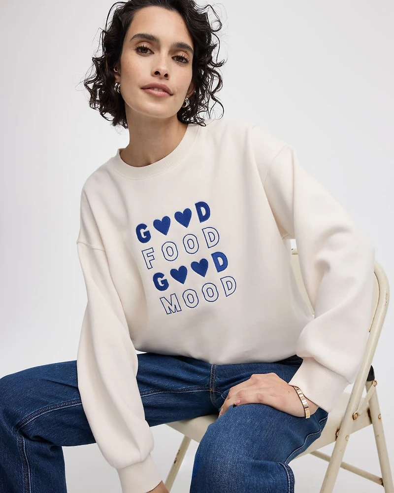 Long-Sleeve Crew-Neck Fleece Sweatshirt with Quotes