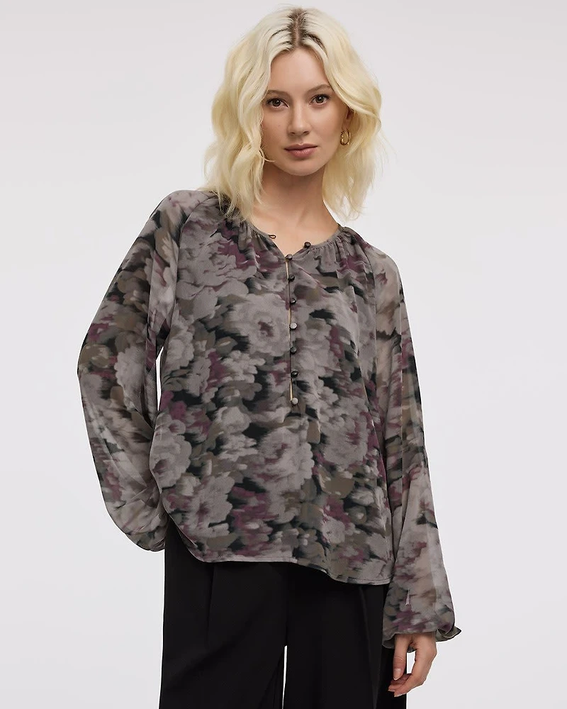 Blouse à manches longues et col fendu