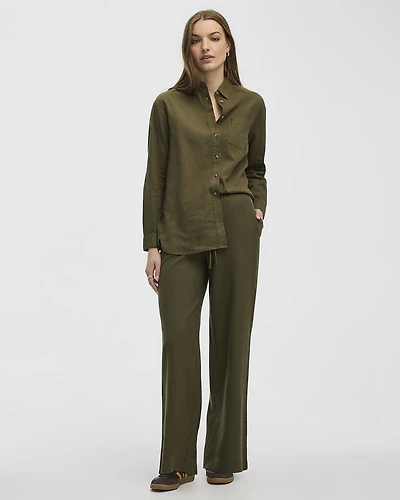 Wide-Leg High-Rise Linen Blend Pant